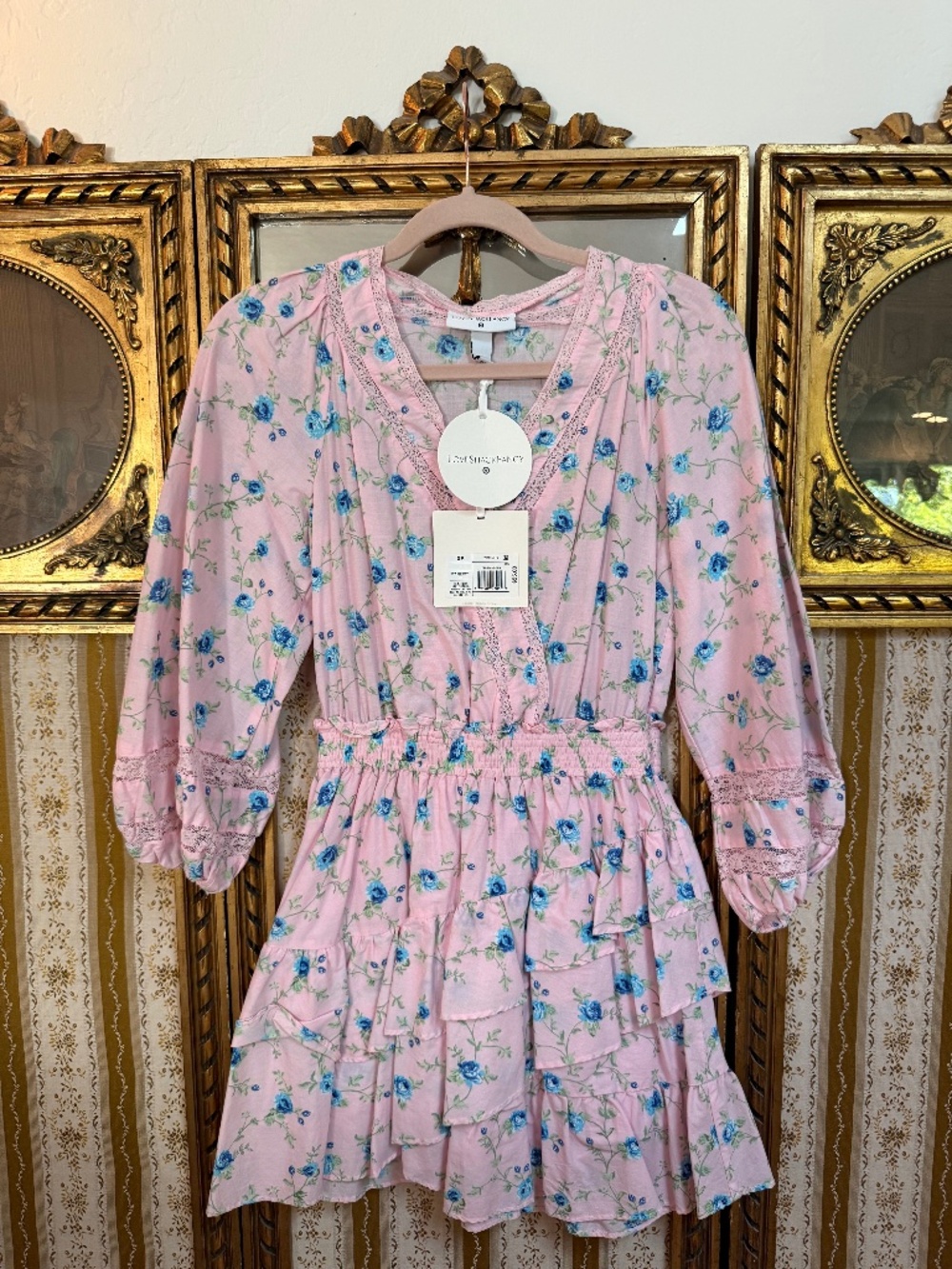 NWT LoveShackFancy x Target Esme Dress Pink Floral Cotton Lace Ruffle Floral XS
